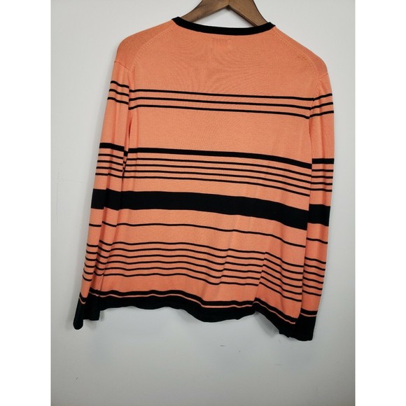 Liz Baker Orange & Black Striped L-Sleeve Button Front Cardigan Sweater SZ XL - Picture 6 of 6